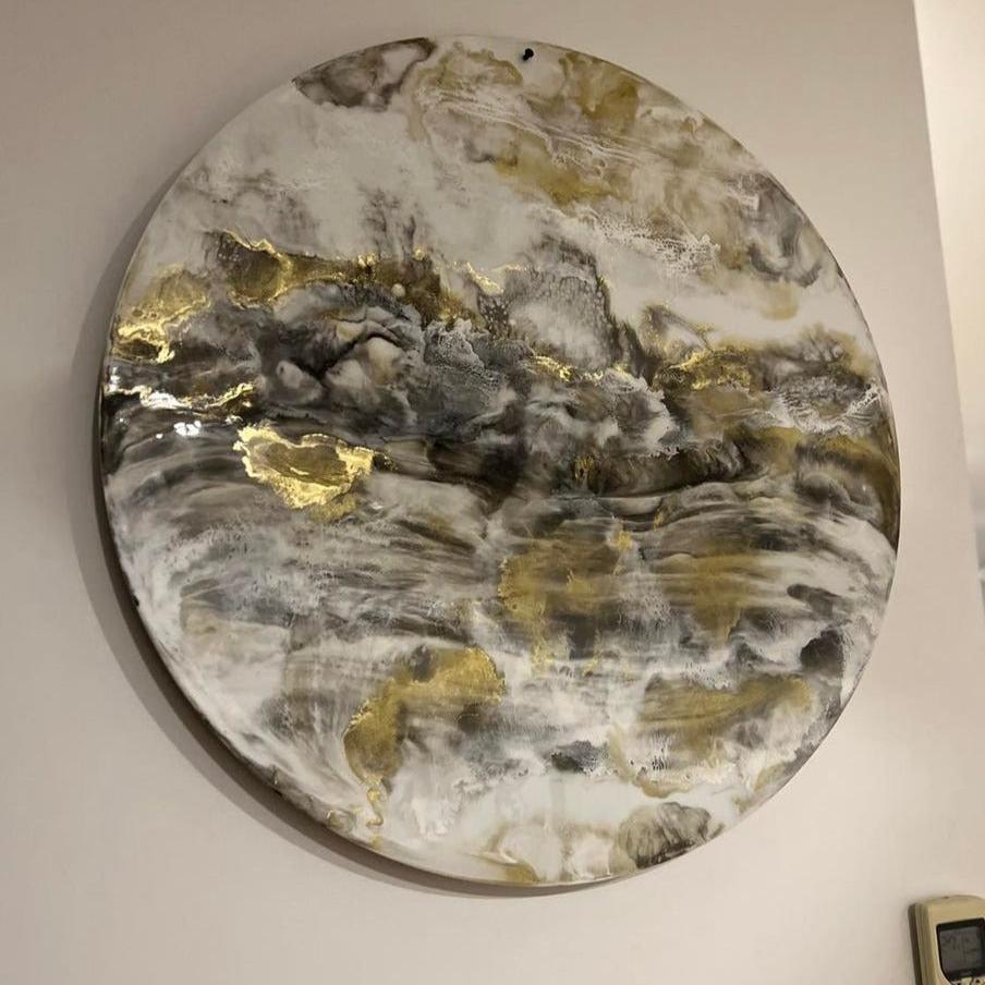 White and Gold Marble - 60cm Clock