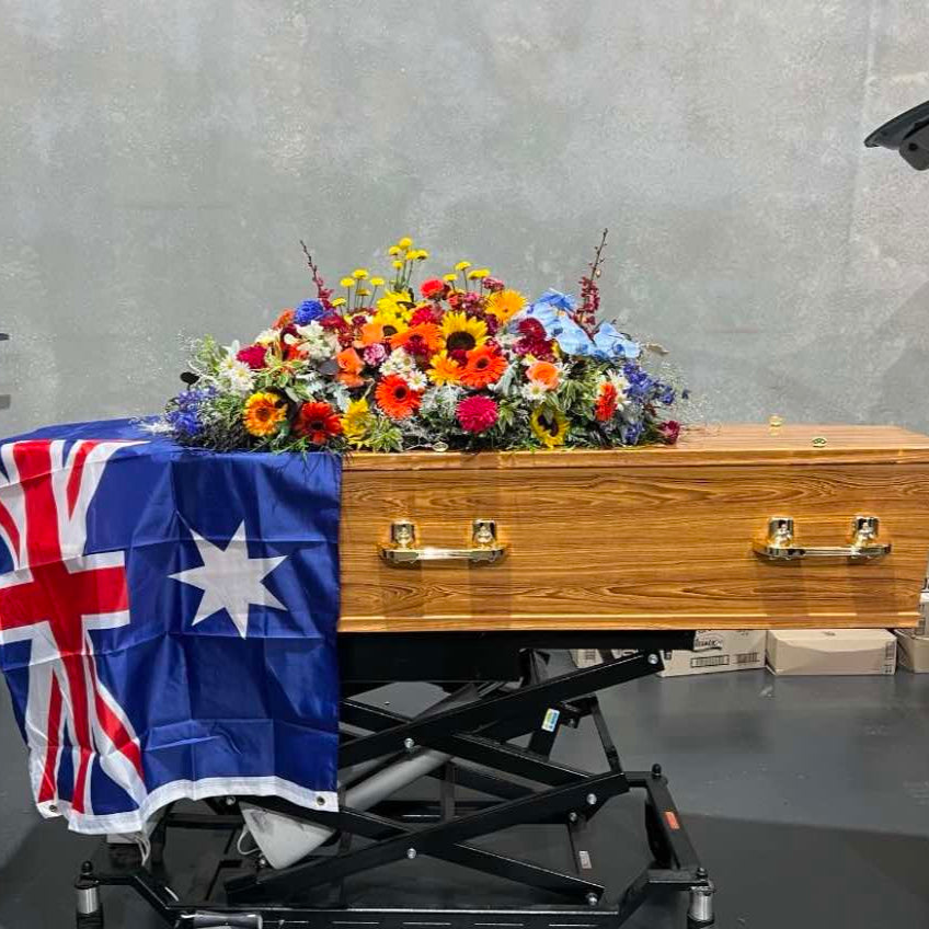 Beautiful Farewell Flowers – Casket Spray & 2 Plinth Arrangements