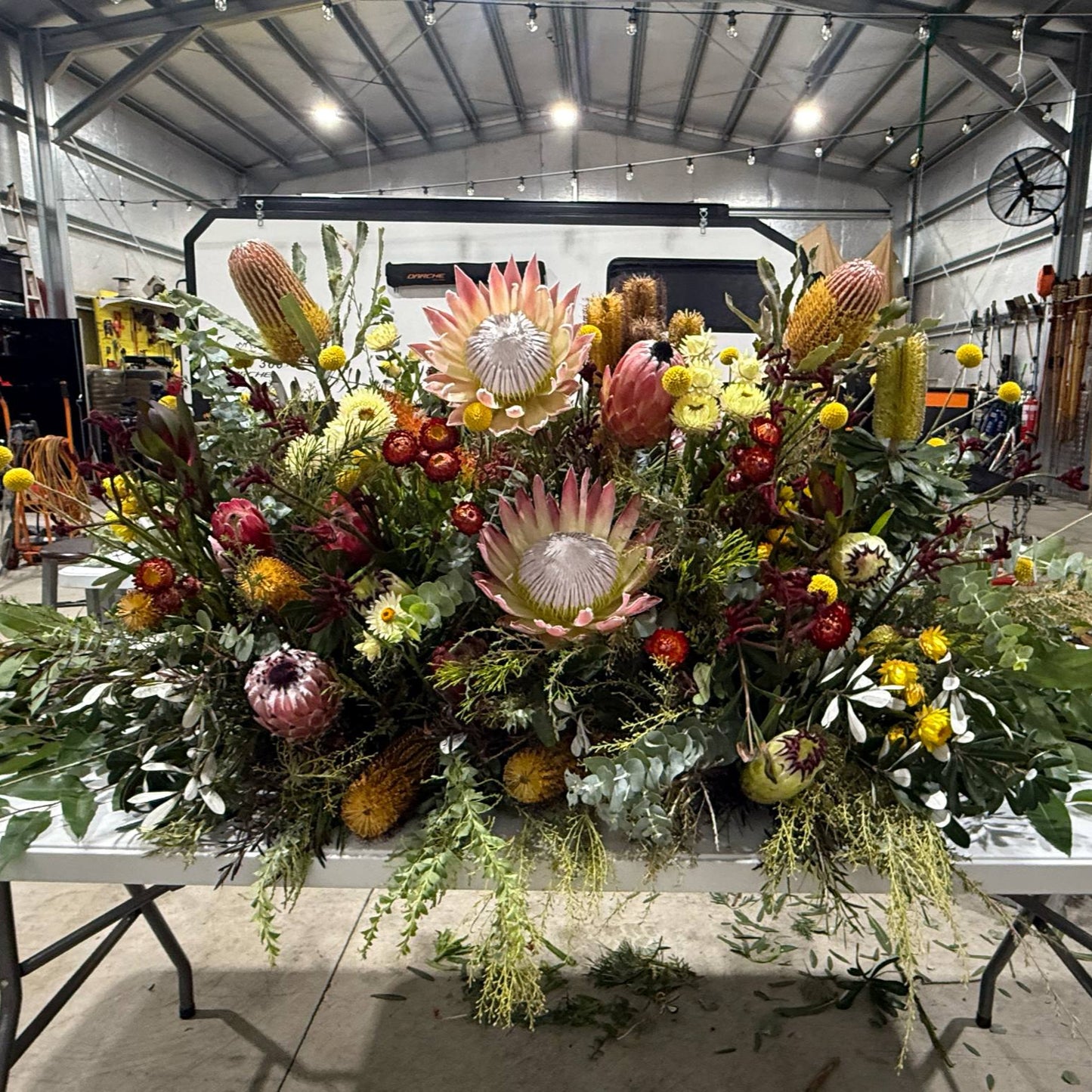 Beautiful Farewell Flowers – Casket Spray & 2 Plinth Arrangements