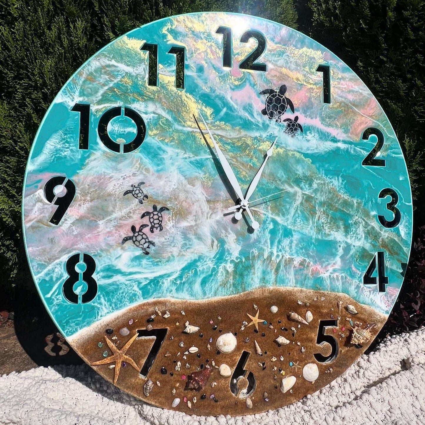 80cm Pink and Blue Ocean Clock With Turtles