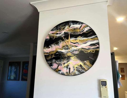 Gold, Pink and Black- 60cm clock- made to order