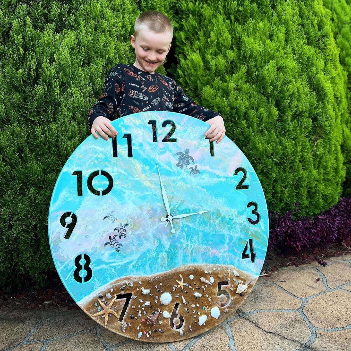 80cm Pink and Blue Ocean Clock With Turtles